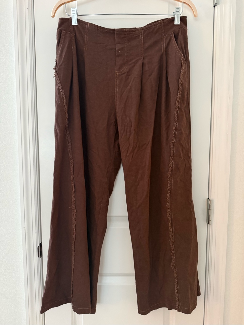Umgee Brown Linen Wide-Leg Pants